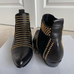 Anine Bing Charlie gold studded boots black leather studs 36/size 6